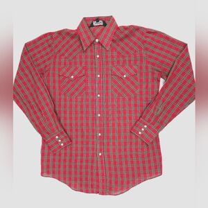 Townsley Woven Gingham Vintage Western Red Plaid Pearl Snap Shirt Men's Medium